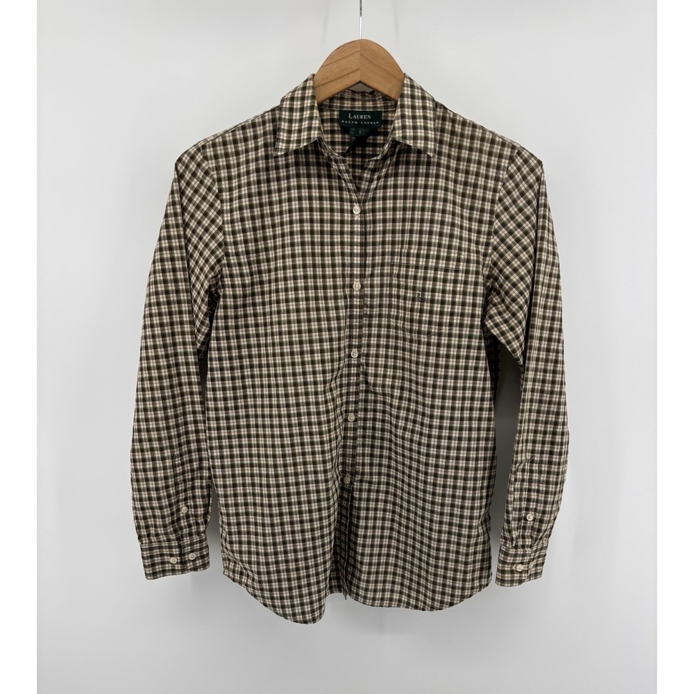 Lauren Ralph Lauren Plaid Long Sleeve Button Up Shirt Sz S Logo Preppy Academia